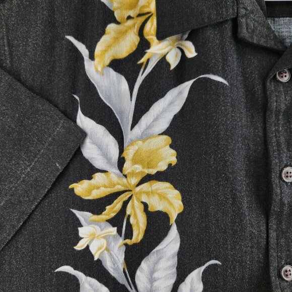 Quiksilver Edition XL Black Green Floral Button Up Shirt Short Sleeve SOFT RAYON - Picture 5 of 16